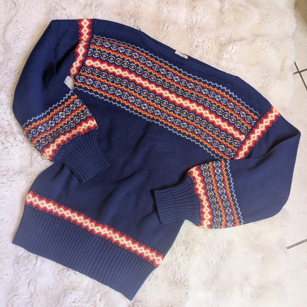 Vintage 1970s Fair Isle Acrylic Sweater